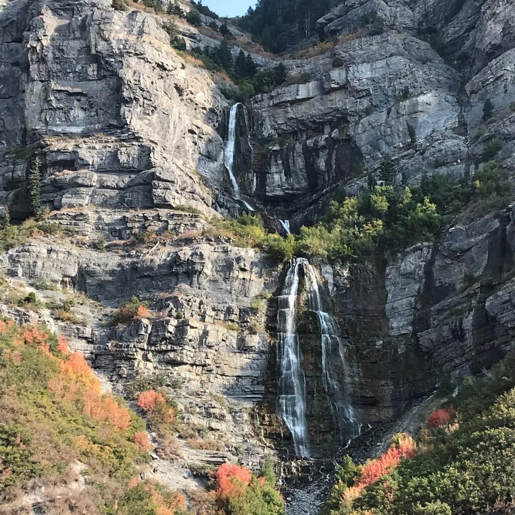 Utah fall colors at Bridal Veil Falls in Provo Canyon.