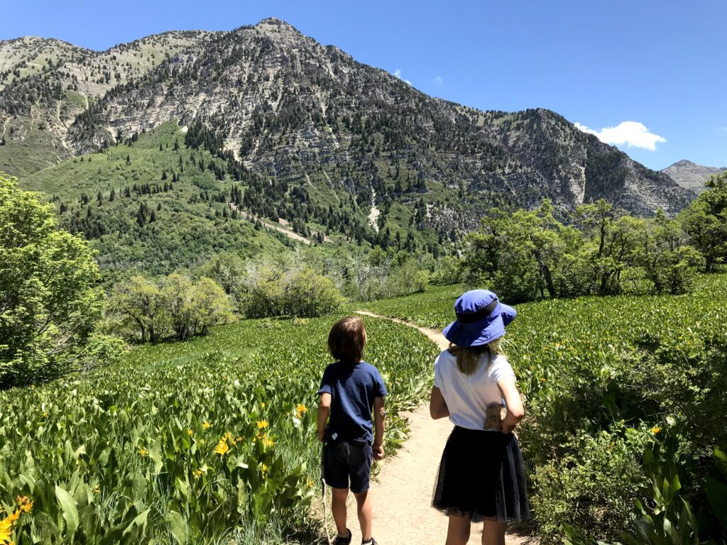 Two children on Buffalo Peak trail, a scenic hike in Provo UT.