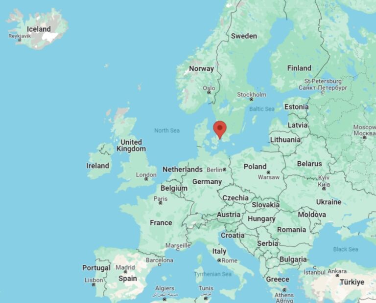 A Google Map showing where Copenhagen is.