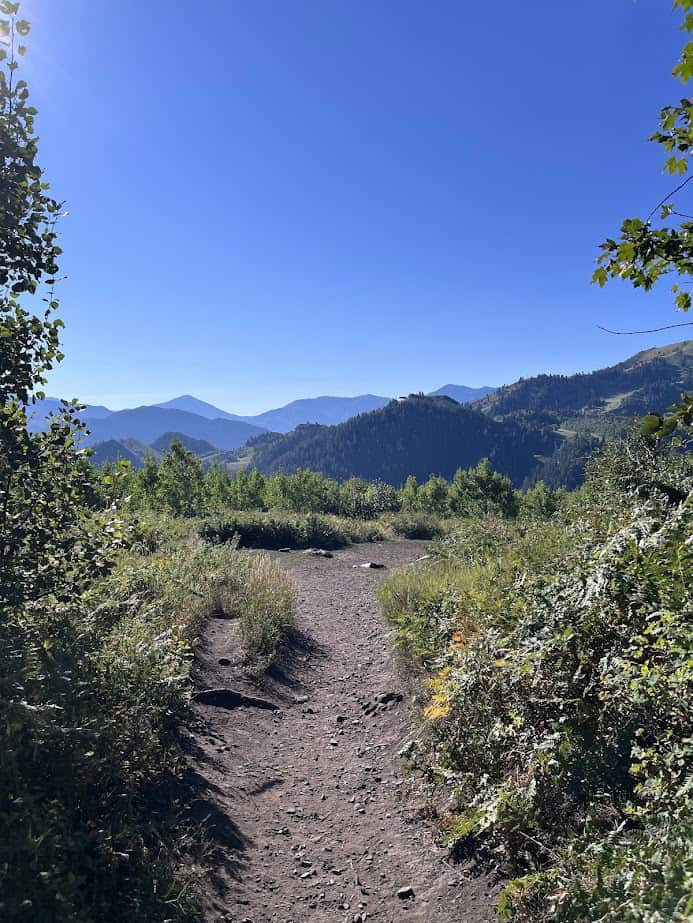 Pretty blue sky and mountain views from the Stewart Falls trail in Provo, Utah.