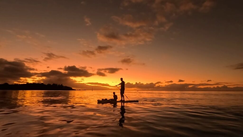 Paddle boarding into the sunset.